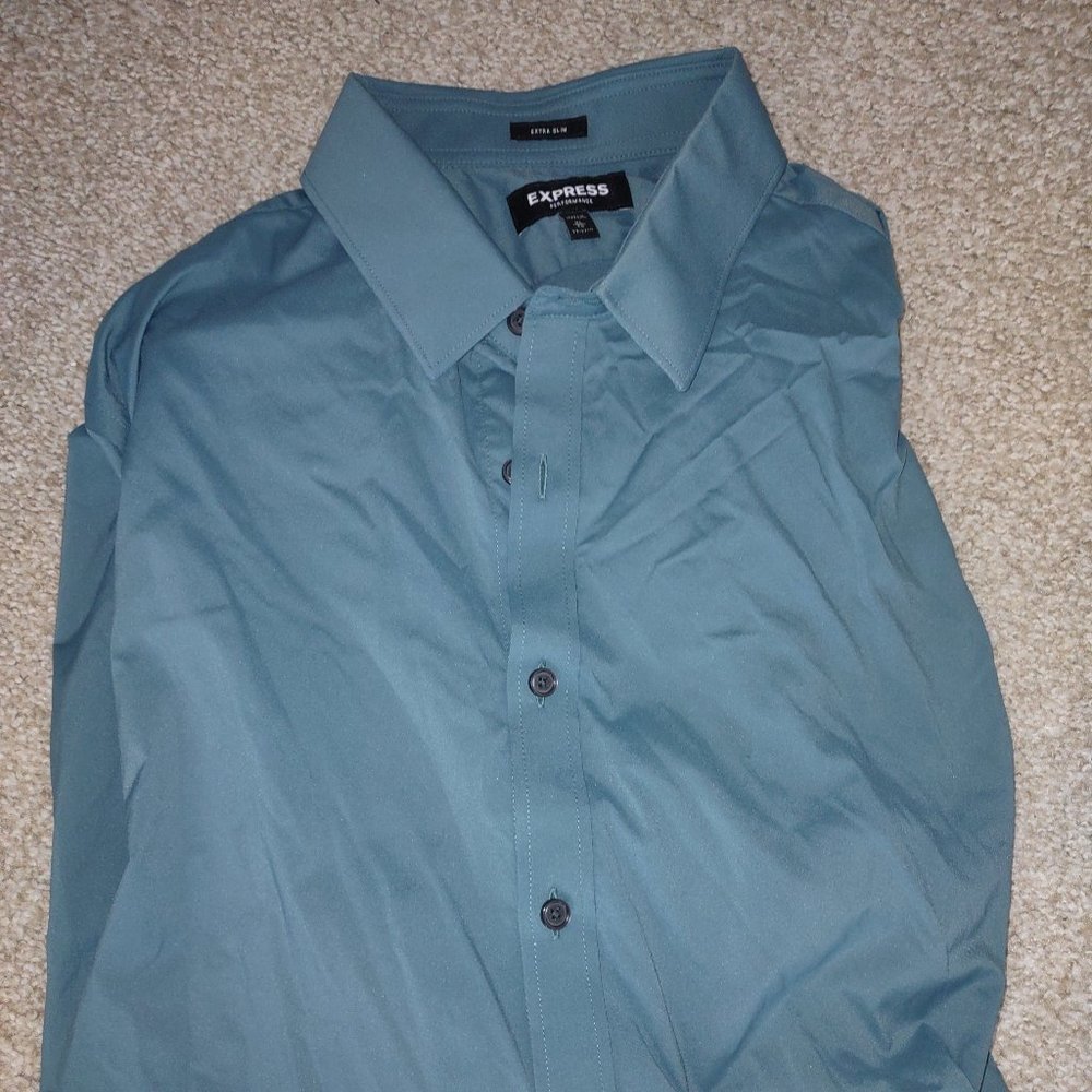 Express for Men Dark Green Dress Shirt - Athletic Fabric